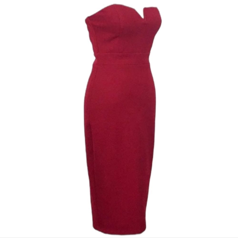 SPEECHLESS Burgundy Strapless V-Neck Bodycon Midi Dress Cocktail Party Red
